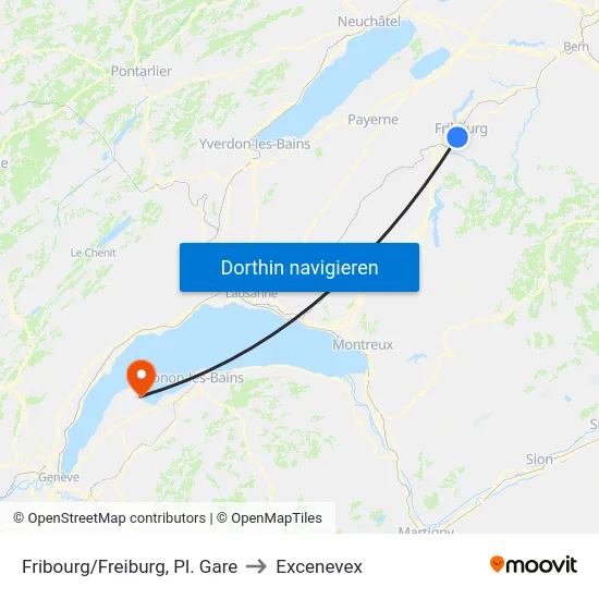 Fribourg/Freiburg, Pl. Gare to Excenevex map