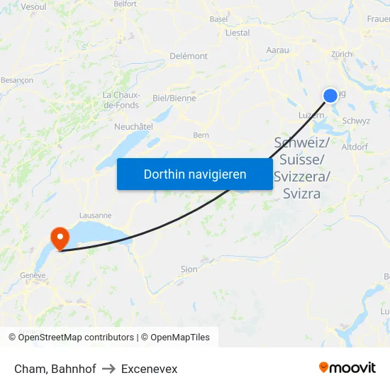 Cham, Bahnhof to Excenevex map