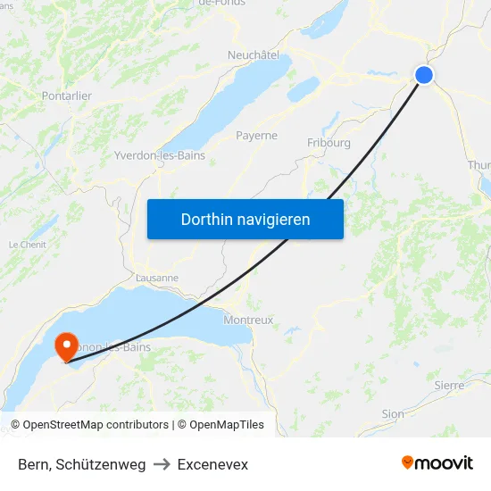 Bern, Schützenweg to Excenevex map