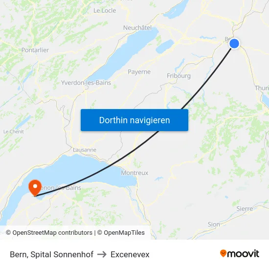 Bern, Spital Sonnenhof to Excenevex map
