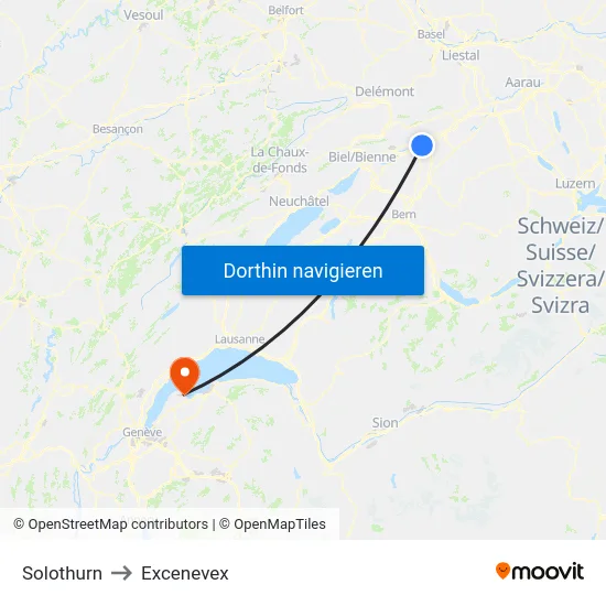 Solothurn to Excenevex map