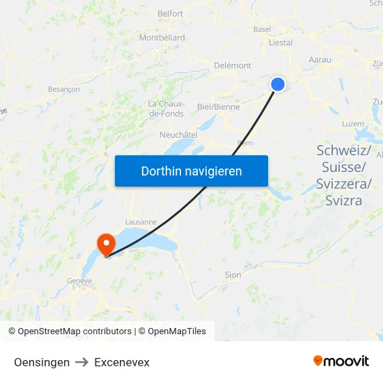 Oensingen to Excenevex map