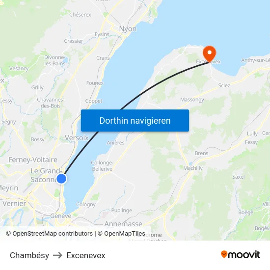 Chambésy to Excenevex map