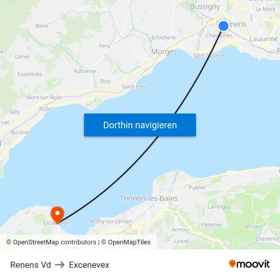 Renens Vd to Excenevex map