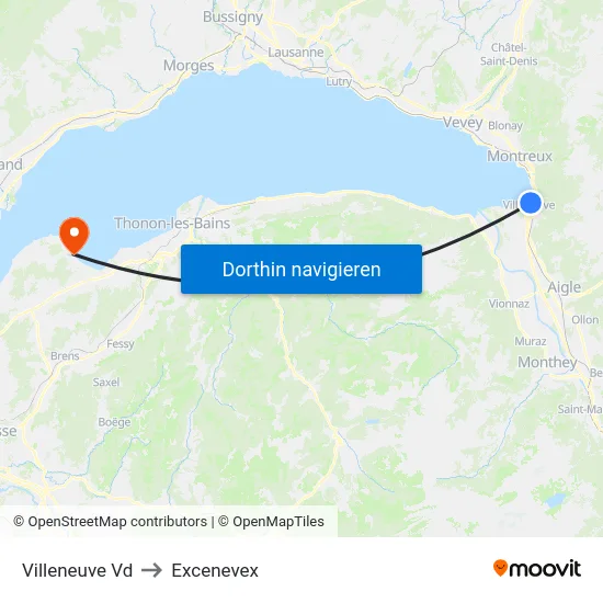 Villeneuve Vd to Excenevex map