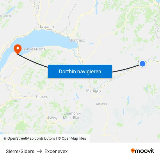 Sierre/Siders to Excenevex map