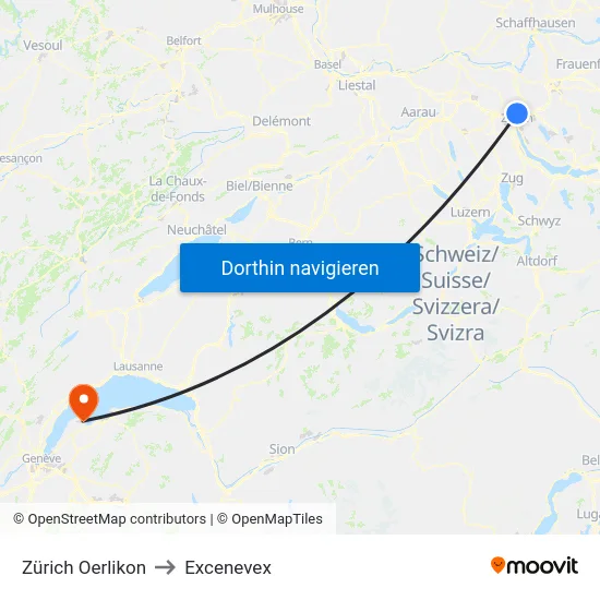 Zürich Oerlikon to Excenevex map