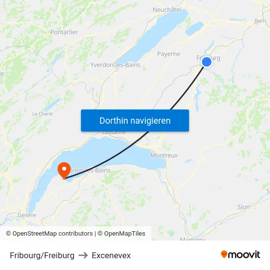 Fribourg/Freiburg to Excenevex map