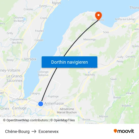 Chêne-Bourg to Excenevex map