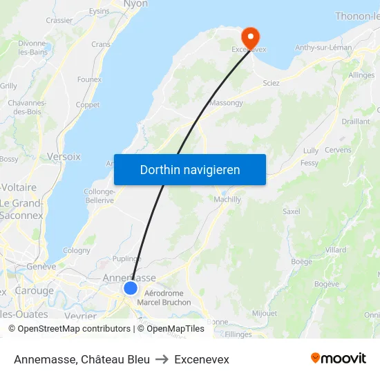 Annemasse, Château Rouge to Excenevex map