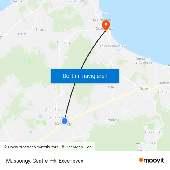 Massongy, Centre to Excenevex map