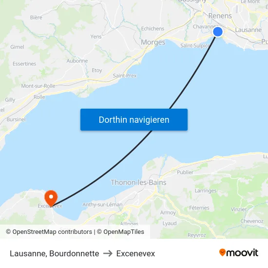 Lausanne, Bourdonnette to Excenevex map