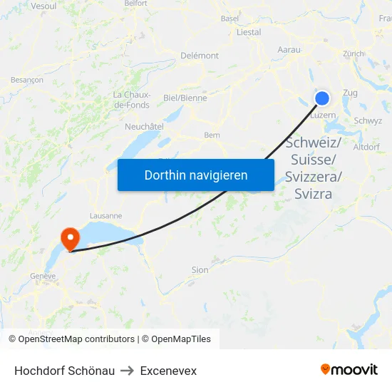Hochdorf Schönau to Excenevex map
