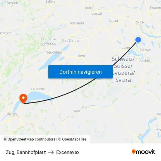 Zug, Bahnhofplatz to Excenevex map