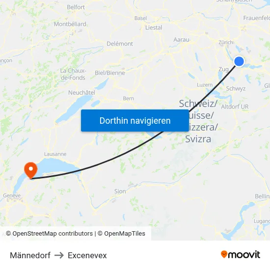 Männedorf to Excenevex map