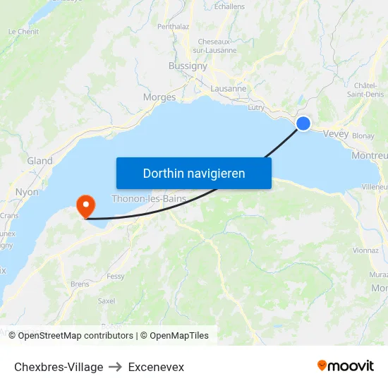 Chexbres-Village to Excenevex map