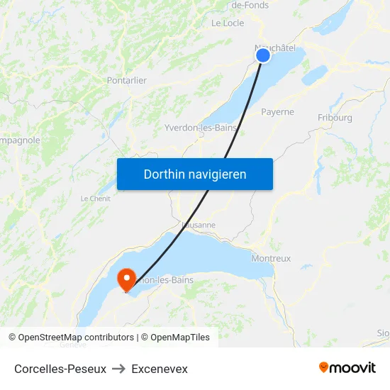 Corcelles-Peseux to Excenevex map