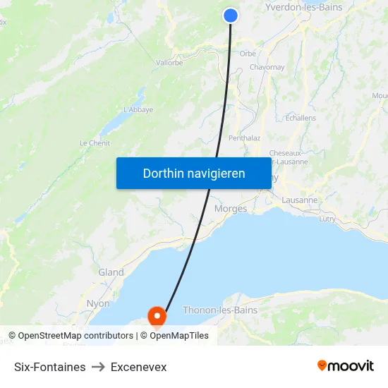 Six-Fontaines to Excenevex map