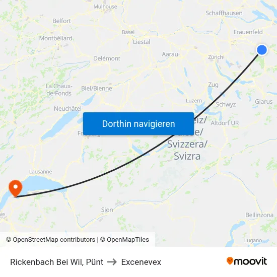 Rickenbach Bei Wil, Pünt to Excenevex map