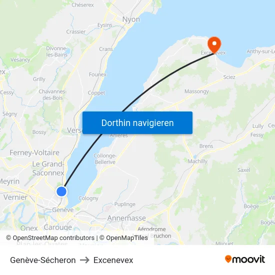 Genève-Sécheron to Excenevex map