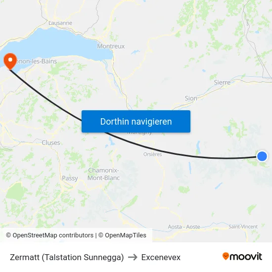 Zermatt (Talstation Sunnegga) to Excenevex map