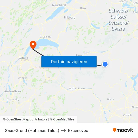 Saas-Grund (Hohsaas Talst.) to Excenevex map