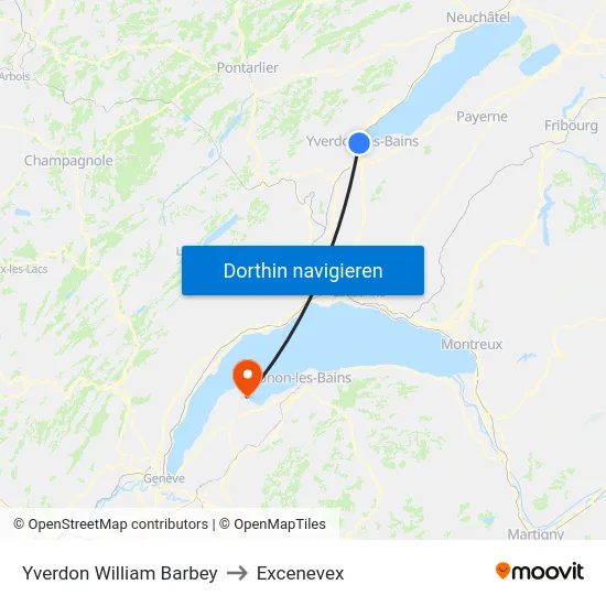 Yverdon William Barbey to Excenevex map