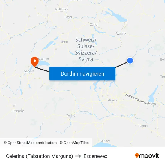 Celerina (Talstation Marguns) to Excenevex map