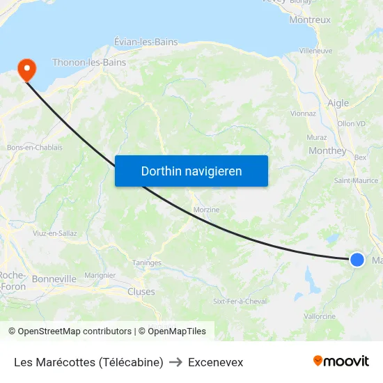 Les Marécottes (Télécabine) to Excenevex map