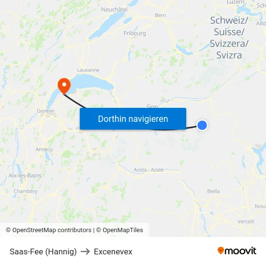 Saas-Fee (Hannig) to Excenevex map