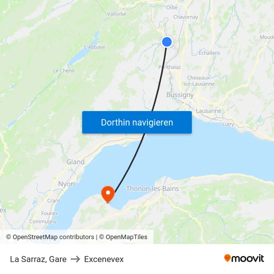 La Sarraz, Gare to Excenevex map