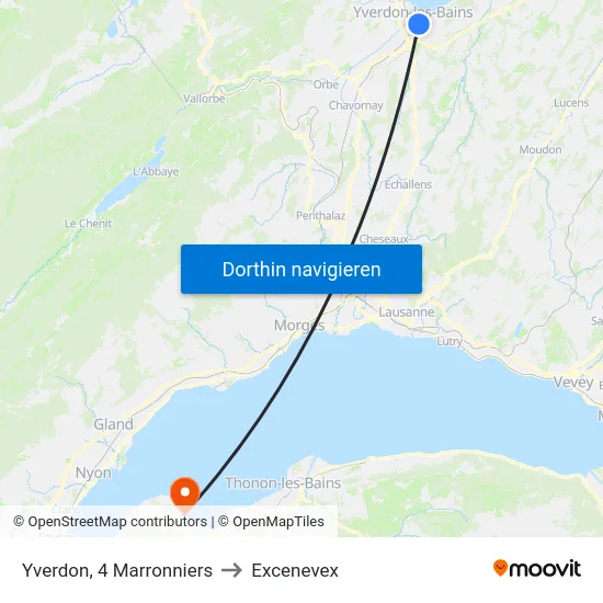 Yverdon, 4 Marronniers to Excenevex map