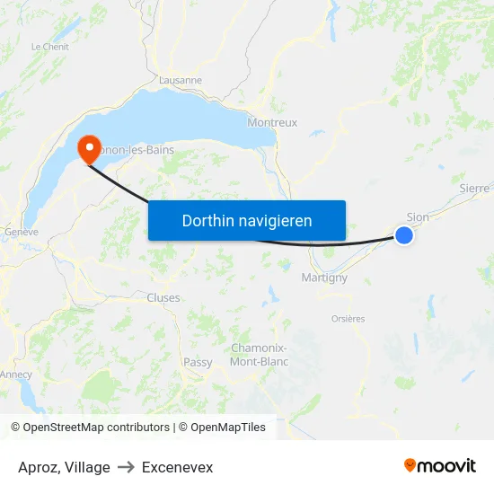 Aproz, Village to Excenevex map