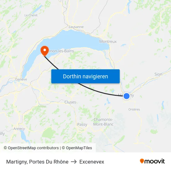 Martigny, Portes Du Rhône to Excenevex map
