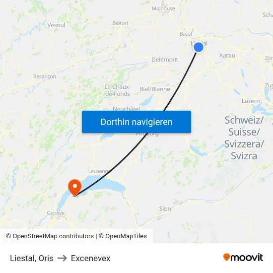 Liestal, Oris to Excenevex map