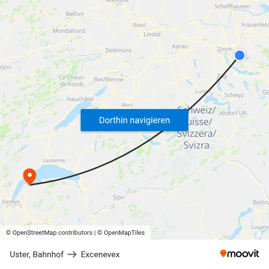Uster, Bahnhof to Excenevex map