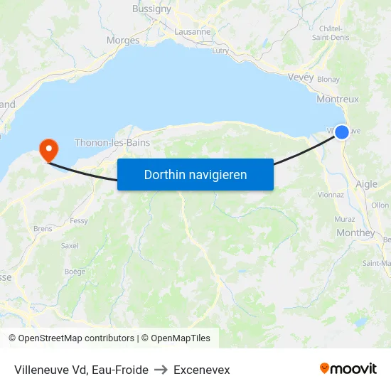 Villeneuve Vd, Eau-Froide to Excenevex map