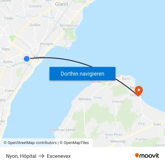 Nyon, Hôpital to Excenevex map