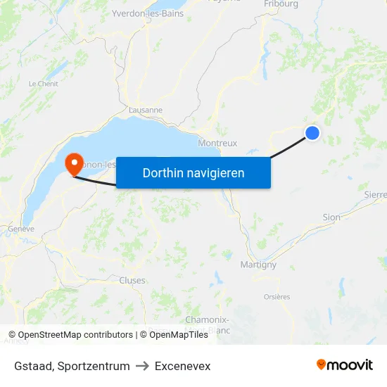 Gstaad, Sportzentrum to Excenevex map