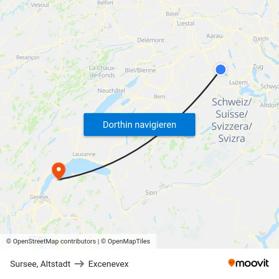 Sursee, Altstadt to Excenevex map