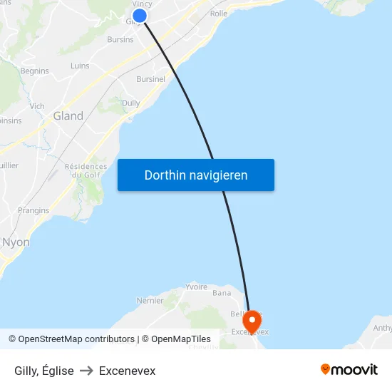 Gilly, Église to Excenevex map
