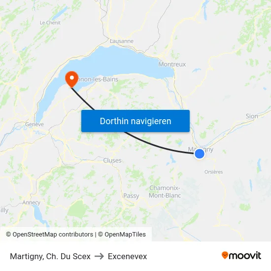 Martigny, Ch. Du Scex to Excenevex map