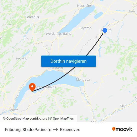 Fribourg, Stade-Patinoire to Excenevex map