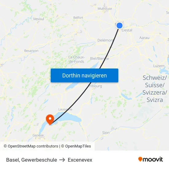 Basel, Gewerbeschule to Excenevex map