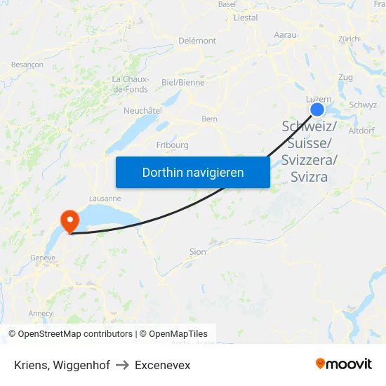 Kriens, Wiggenhof to Excenevex map