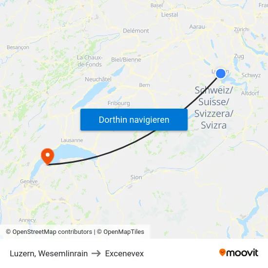 Luzern, Wesemlinrain to Excenevex map
