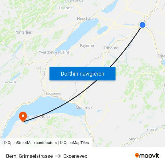 Bern, Grimselstrasse to Excenevex map