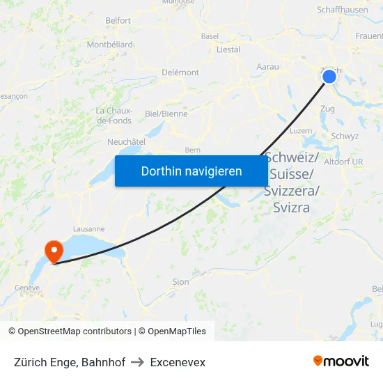 Zürich Enge, Bahnhof to Excenevex map