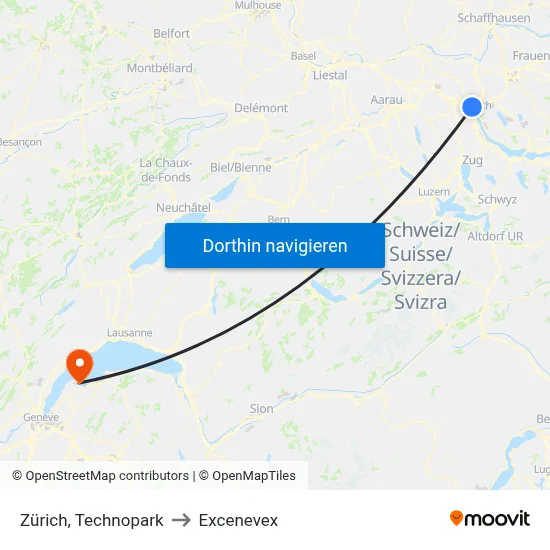 Zürich, Technopark to Excenevex map