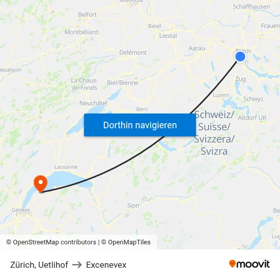 Zürich, Uetlihof to Excenevex map